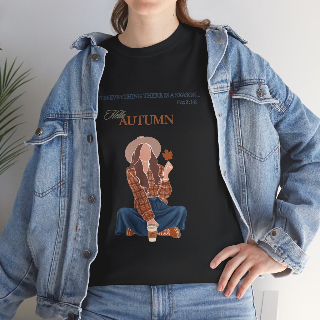 Hello Autumn, Ecc. 3:18 Cozy Graphic Tee (5 Colors Available)